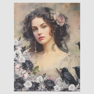Victorian Era Lady & Raven Vintage Inspired Tissue Paper