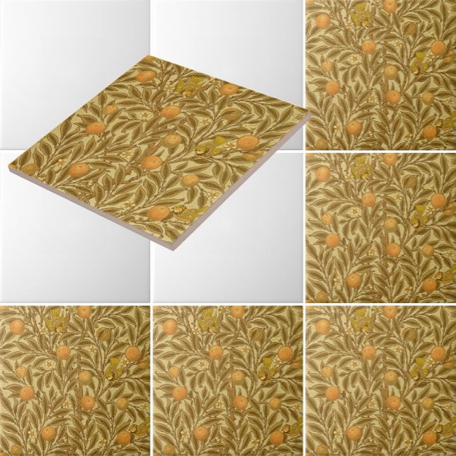 Victorian Era Orange Fruit Blossoms Birds Pattern Ceramic Tile (Creator Uploaded)
