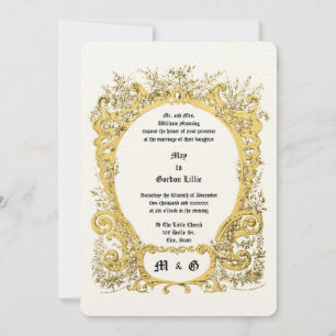 Victorian Era Ornate Floral Cartouche Wedding Invitation
