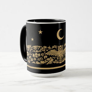 Victorian Era Owl Bats Floral Foliage Night Frieze Mug
