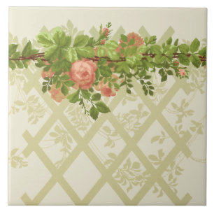 Victorian Era Pink Pose Trellis Frieze Ceramic Tile