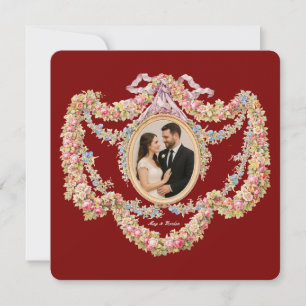 Victorian Era Rococo Floral Garlands Oval Wedding Invitation