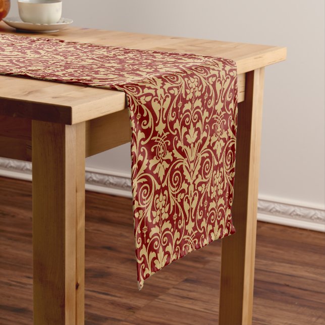 Victorian Era Scrolling Floral Foliage Pattern Short Table Runner (In Situ)