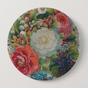Victorian Era Valentine's Card, Floral Bouquet 10 Cm Round Badge