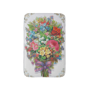 Victorian Era Valentine's Card, Floral Bouquet Bath Mat