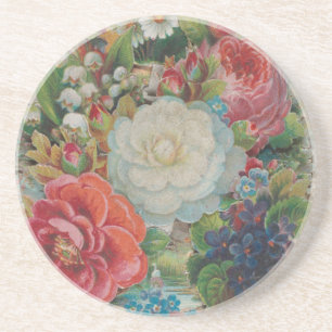 Victorian Era Valentine's Card, Floral Bouquet Coaster