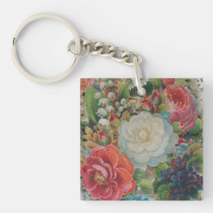 Victorian Era Valentine's Card, Floral Bouquet Key Ring