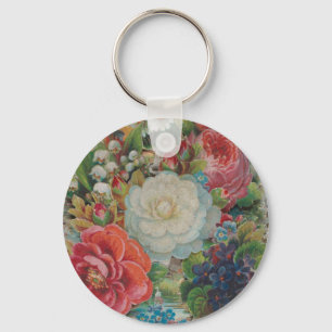 Victorian Era Valentine's Card, Floral Bouquet Key Ring