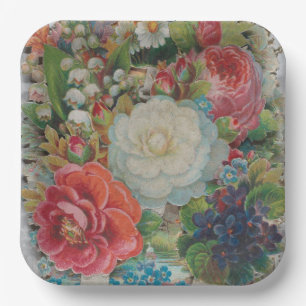 Victorian Era Valentine's Card, Floral Bouquet Paper Plate
