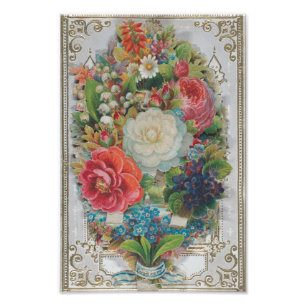 Victorian Era Valentine's Card, Floral Bouquet Photo Print