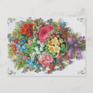 Victorian Era Valentine's Card, Floral Bouquet Postcard