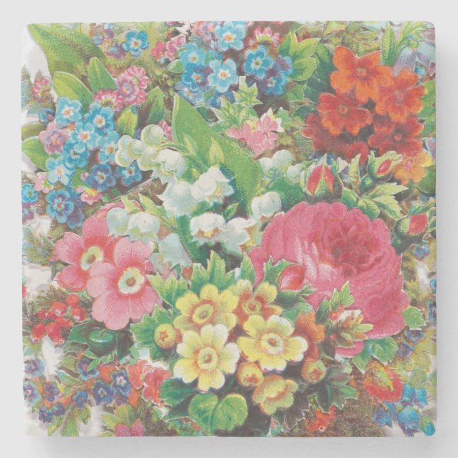 Victorian Era Valentine's Card, Floral Bouquet Stone Coaster (Front)