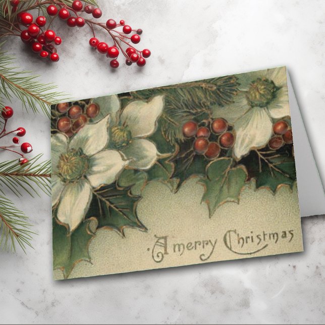 Victorian Era White Poinsettia Christmas Card (Creator Uploaded)