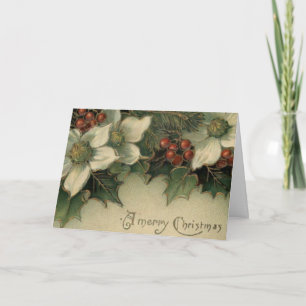 Victorian Era White Poinsettia Christmas Card