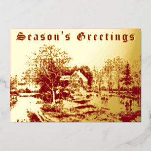 Victorian Era Winter Scene by Currier & Ives Foil Holiday Card