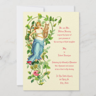 Victorian Era Woman & Harp With Roses Wedding Invitation