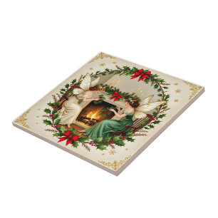 Victorian Fairies Christmas Spirirt Ceramic Tile
