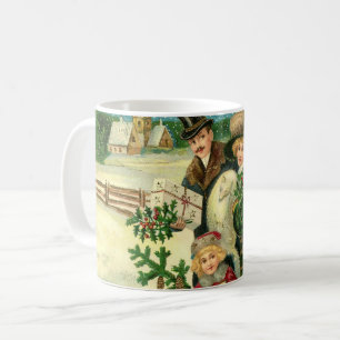 Victorian family in the snow Christmas scene Coffee Mug