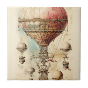Victorian Fantasy Airship - Pink, Beige & Sepia Ceramic Tile