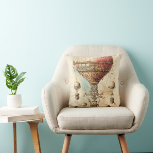 Victorian Fantasy Airship - Pink, Beige & Sepia Cushion