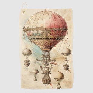 Victorian Fantasy Airship - Pink, Beige & Sepia Golf Towel