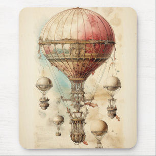 Victorian Fantasy Airship - Pink, Beige & Sepia Mouse Pad