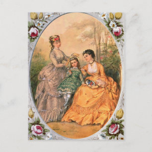 Victorian Fashion Plate Women and child Postcard