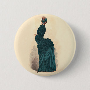 Victorian Fashion Woman Dress Art Print Drawing 6 Cm Round Badge