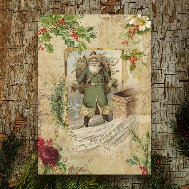 Victorian Father Christmas Floral Ephemera  Holiday Card (Creator Uploaded)
