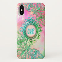Victorian filigree opal look pink teal gold