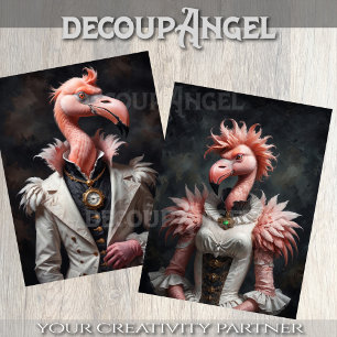 Victorian Flamingo Couple -Decoupage- Tissue Paper