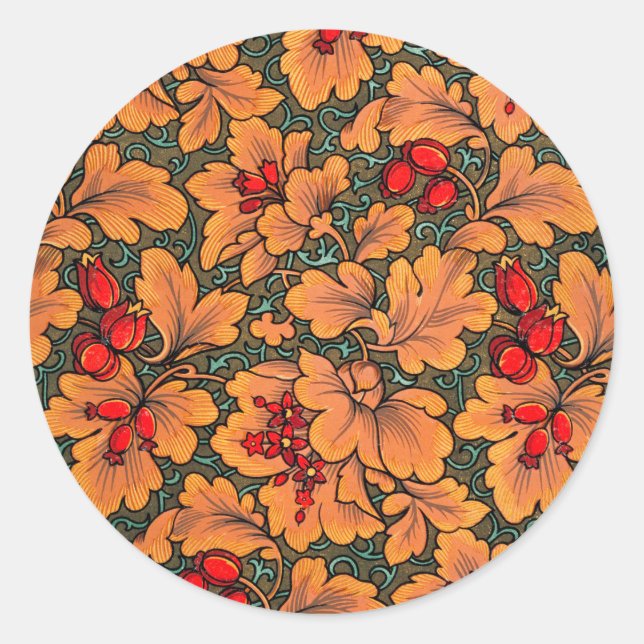Victorian Floral and Leaf Pattern Nature Art Classic Round Sticker (Front)