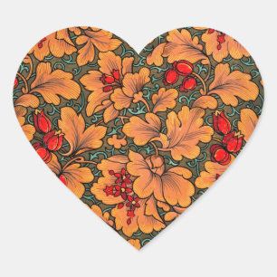 Victorian Floral and Leaf Pattern Nature Art Heart Sticker