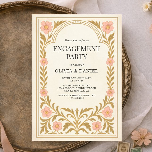 Victorian Floral Art Nouveau Engagement Party Invitation (Creator Uploaded)