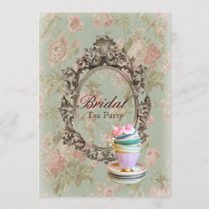 victorian floral botanical bridal shower tea party invitation