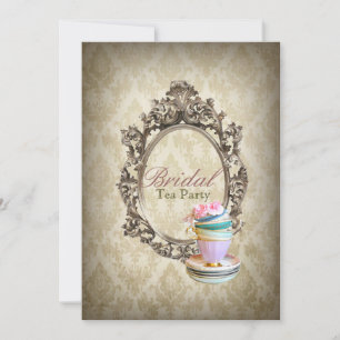 victorian floral botanical bridal shower tea party invitation