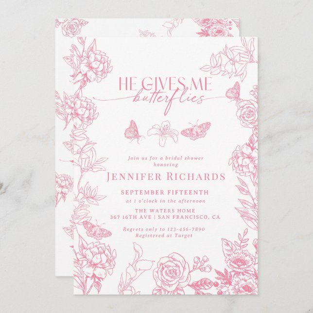 Victorian Floral |  Butterflies Bridal Shower  Invitation (Front/Back)
