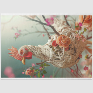 Victorian Floral Chicken Decoupage  Tissue Paper