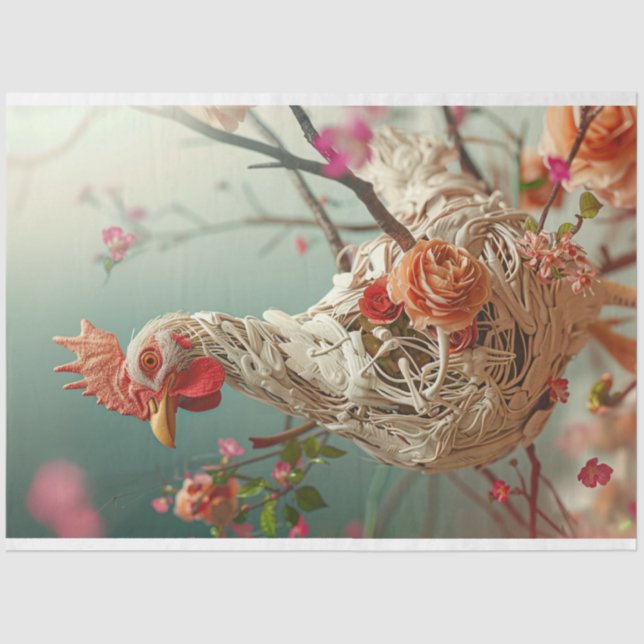 Victorian Floral Chicken Decoupage  Tissue Paper (Front)