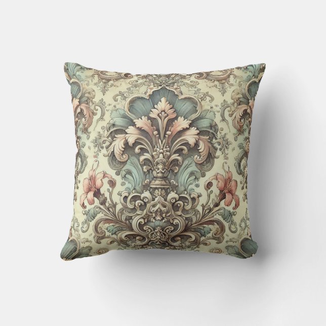 Victorian Floral Damask Pattern Cushion (Back)