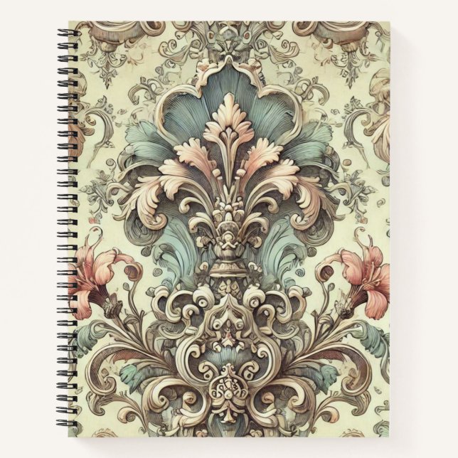 Victorian Floral Damask Pattern Notebook (Front)
