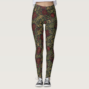 Victorian Floral Dark Damask Pattern Leggings