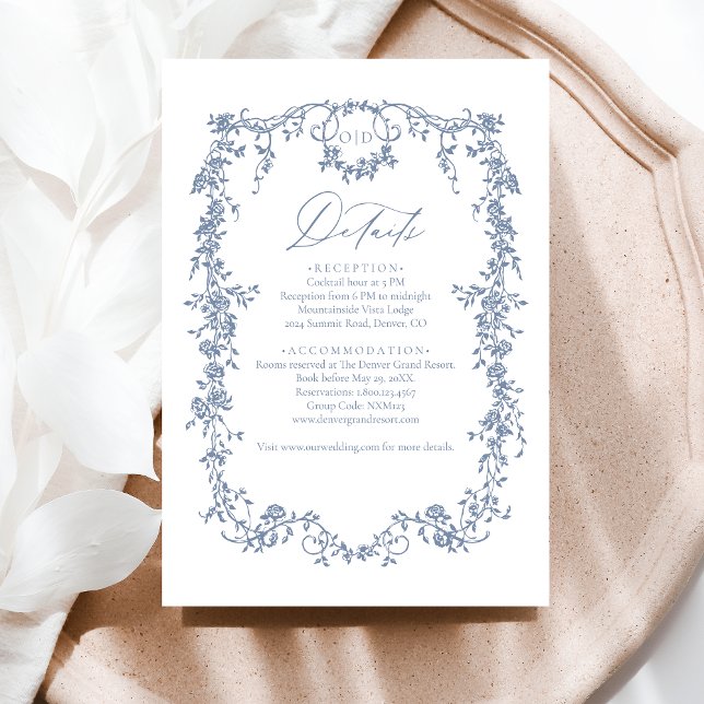 Victorian Floral Dusty Blue French Wedding  Enclosure Card (Creator Uploaded)