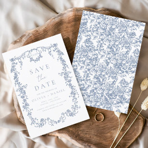 Victorian Floral Dusty Blue French Wedding  Save The Date