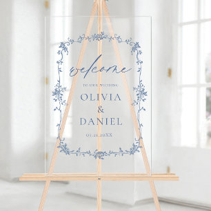 Victorian Floral Dusty Blue French Wedding Welcome Acrylic Sign