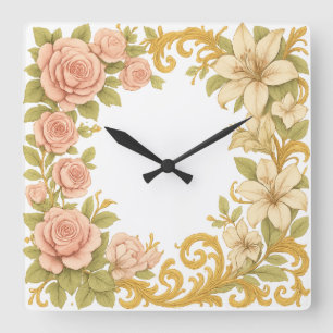 Victorian Floral Elegance Frame Square Wall Clock