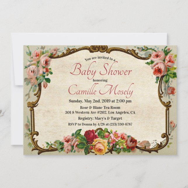 Victorian Floral Frame Baby Shower Invitation (Front)