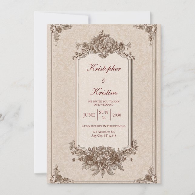 Victorian Floral Frame Elegant Wedding Invitation (Front)