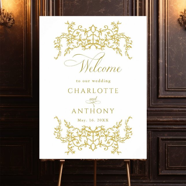 Victorian Floral Frame Gold Wedding Welcome Poster (Creator Uploaded)