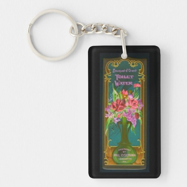 Victorian floral french perfume label vintage key ring (Front)